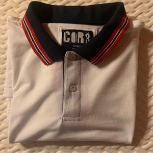 COR3 Men's Polo Short Sleeve Solid White with Red/White/Blue Neck and Sleeve